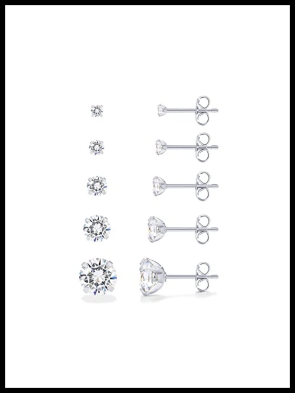 CZ Stud Earrings 14K Gold Plated Set of 5 Waterproof Hypoallergenic